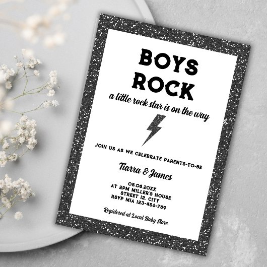 Boys Rock Black Rock and Roll Boy Baby Dusche Einladung