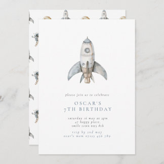 Boy's Rocket Minimalistisch Space Geburtstagsparty Einladung