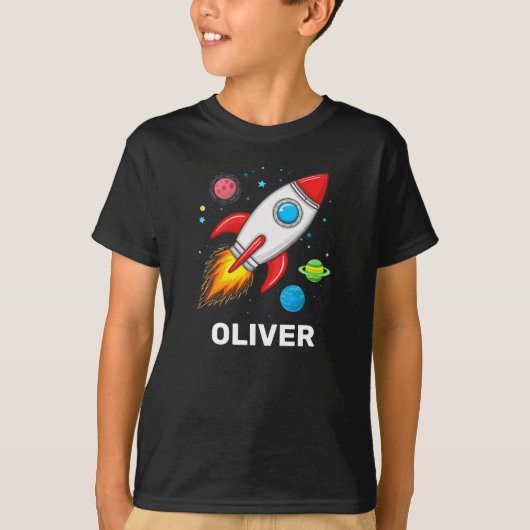 Boys Rocket Weltraum Niedlich Personalisiert T-Shirt (Vorderseite)