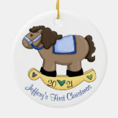 Boys Rocking Horse Baby's First Christmas Keramik Ornament (Hinten)