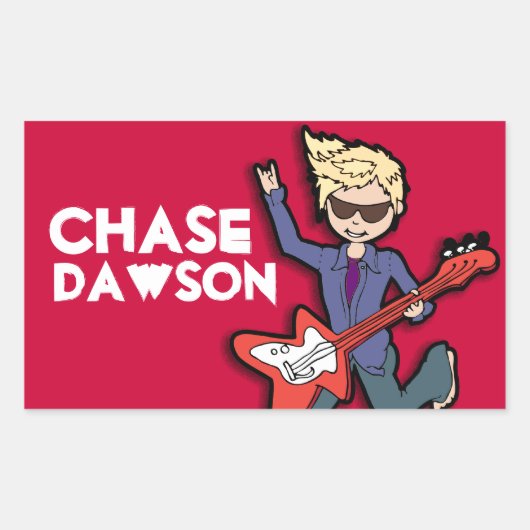 Boys Rockstar Blonname Rote ID-Aufkleber Rechteckiger Aufkleber (Vorderseite)