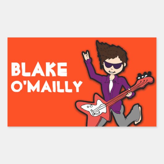 Boys Rockstar dunkle Haare Name rot ID Aufkleber (Vorderseite)