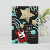 Boys Rockstar Gitarre Imitate Gold Star Rock Party Einladung (Stehend Vorderseite)