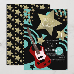 Boys Rockstar Gitarre Imitate Gold Star Rock Party Einladung
