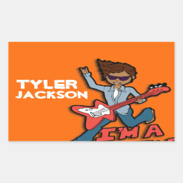 Boys Rockstar Name Orange-ID-Aufkleber Rechteckiger Aufkleber