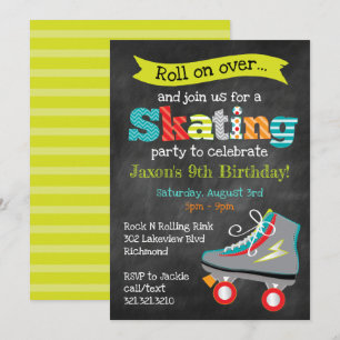 Boys Roller Skaten Birthday Party - Chalkboard Einladung