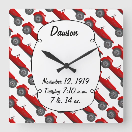 Boys Room Classic Car Geschenke Sweet Red Retro Ca Quadratische Wanduhr (Vorderseite)