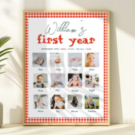Boys Rustic Farm First Year Birthday Photo Collage Poster