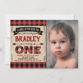 Boys Rustic Kariert Lumberjack 1. Geburtstag Foto Einladung (Vorderseite)