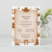 Boys Rustic Western 1. Geburtstag Party Einladung (Stehend Vorderseite)