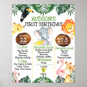Boys Safari 1. Geburtstag Milestone Poster