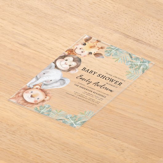 Boys Safari Animals Baby Dusche Acryleinladungen (Ablage )