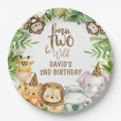Boys Safari Animals Zwei Wild Birthday Paper Plate Pappteller (Vorderseite)