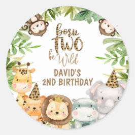 Boys Safari Animals Zwei Wild Geburtstag Runder Aufkleber
