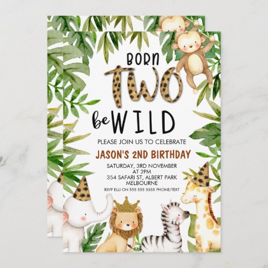 Boys Safari Two Wild Birthday Einladung (Vorne/Hinten)