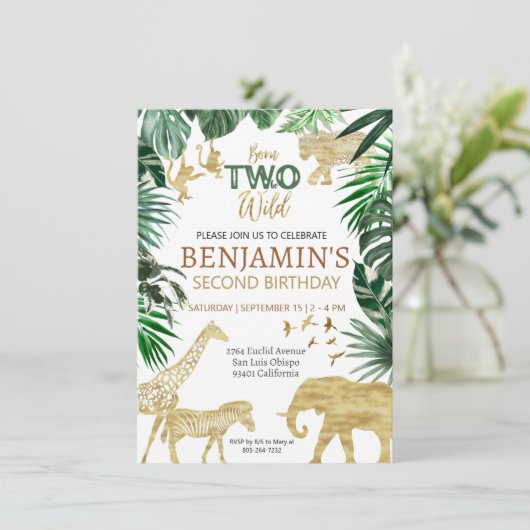 Boys Safari Two Wild Geburtstag Einladung (Stehend Vorderseite)