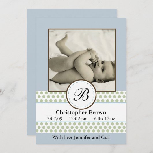 Boys Sage Dots Geburtsankündigung Ankündigung (Vorne/Hinten)