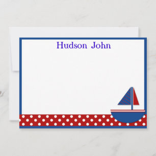 Boys Sailboat Stationery/Vielen Dank Hinweis Mitteilungskarte