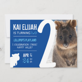 Boys Second Birthday Blue Quokka Australia Photo Einladung