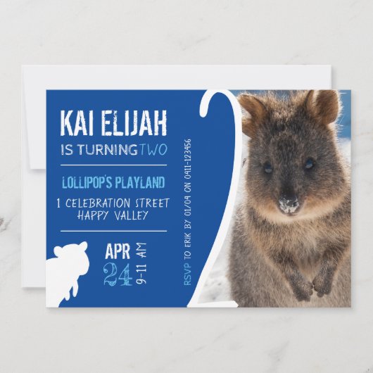 Boys Second Birthday Blue Quokka Australien Foto Einladung (Vorderseite)