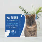 Boys Second Birthday Blue Quokka Australien Foto Einladung (Stehend Vorderseite)