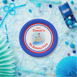 Boys Segelboot 5. Geburtstag personalisierte Platt Pappteller
