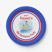Boys Segelboot 5. Geburtstag personalisierte Platt Pappteller (Vorderseite)