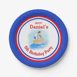 Boys Segelboot 5. Geburtstag personalisierte Platt Pappteller