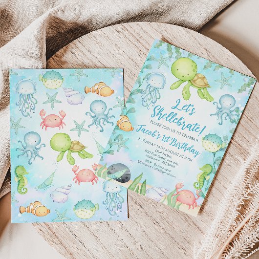 Boy's Shellebrate Sea Turtle Under Sea Birthday Einladung