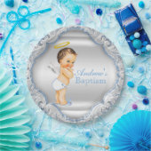 Boys Silver and Blue Angel Baptisse Pappteller (Party)