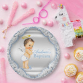 Boys Silver and Blue Angel Baptisse Pappteller (Party)