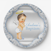 Boys Silver and Blue Angel Baptisse Pappteller (Vorderseite)