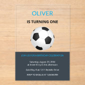 Boys Simple Blue Soccer Kids First Birthday Acryleinladungen (Vorderseite)