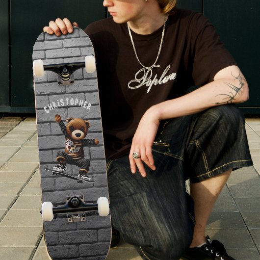 Boys Skateboarding Teddy Bären Briar Wall Name Skateboard