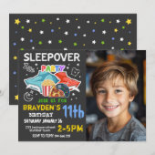 Boys Sleepover Foto Gaming Pizza Geburtstag Einladung (Vorne/Hinten)
