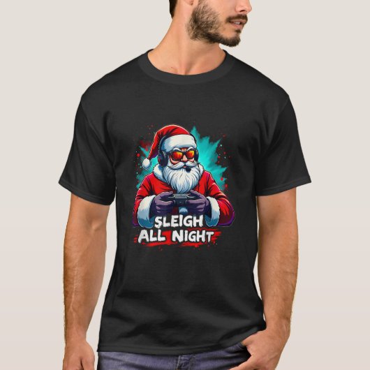 Boys Sleigh All Night Video Game Weihnachten Weihn T-Shirt (Vorderseite)