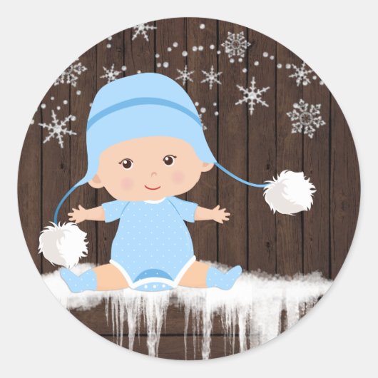 Boys Snowflake Baby Shower Stickers (Vorderseite)