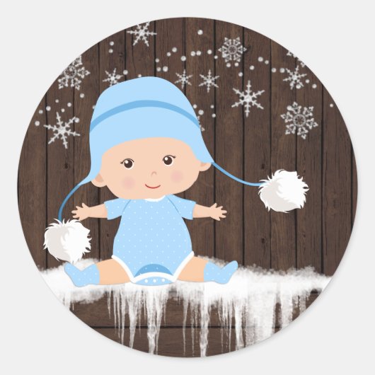 Boys Snowflake Baby Shower Stickers (Vorderseite)