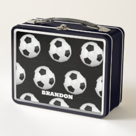 Boys Soccer Ball Black Stylish Custom Name Kids Metall Brotdose