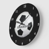 Boys Soccer Ball Black Stylish Individuelle Name K Große Wanduhr (Winkel)