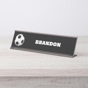 Boys Soccer Ball Black Stylish Individuelle Name K Schreibtischnamensplakette
