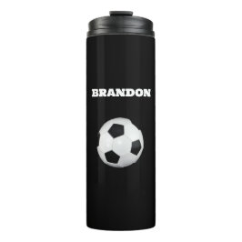 Boys Soccer Ball Black Stylish Individuelle Name K Thermosbecher