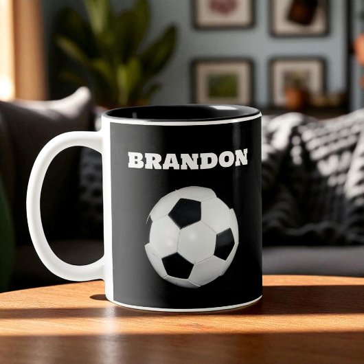 Boys Soccer Ball Black Stylish Individuelle Name K Zweifarbige Tasse