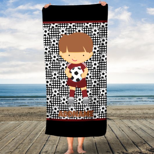 Boys Soccer Beach Handtuch mit Individuelle Name