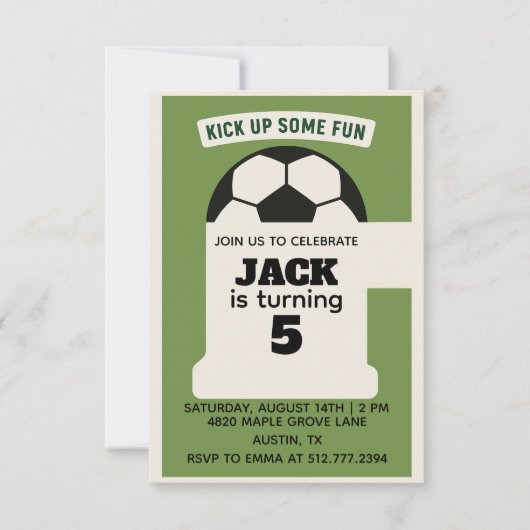 Boys Soccer Birthday - Green Theme Einladung (Vorderseite)