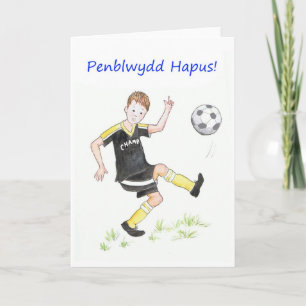 Boys Soccer Geburtstagskarte: Welsh Greeting Karte