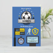 Boy's Soccer Party Geburtstag Sport Blue Einladung (Stehend Vorderseite)