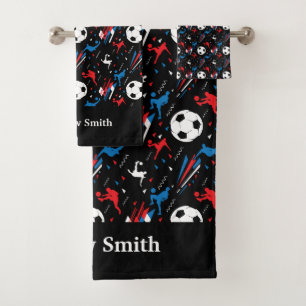 Boys Soccer Player - Red White Blue Freestyle Badhandtuch Set