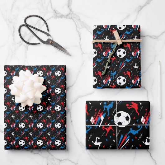 Boys Soccer Player - Red White Blue Freestyle Geschenkpapier Set (Vorderseite)