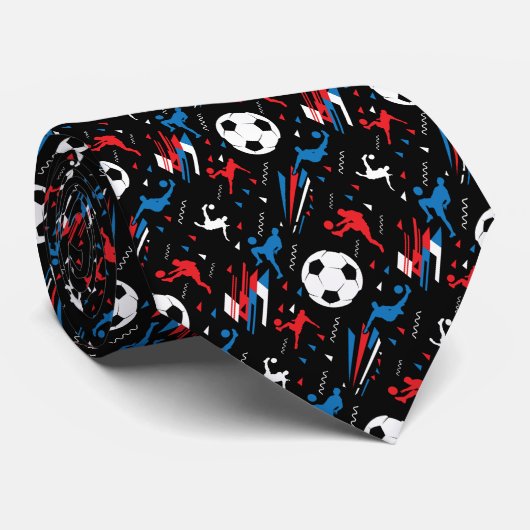 Boys Soccer Player - Red White Blue Freestyle Krawatte (Gerollt)